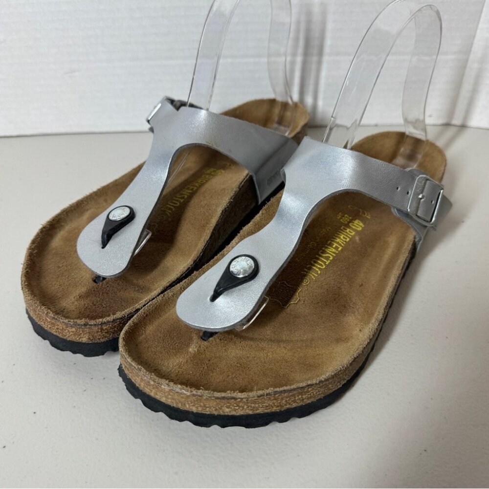 Birkenstock Gizeh Silver Metallic Sandals  Women’s Comfort Summer Shoes Size 40 - Picture 3 of 15